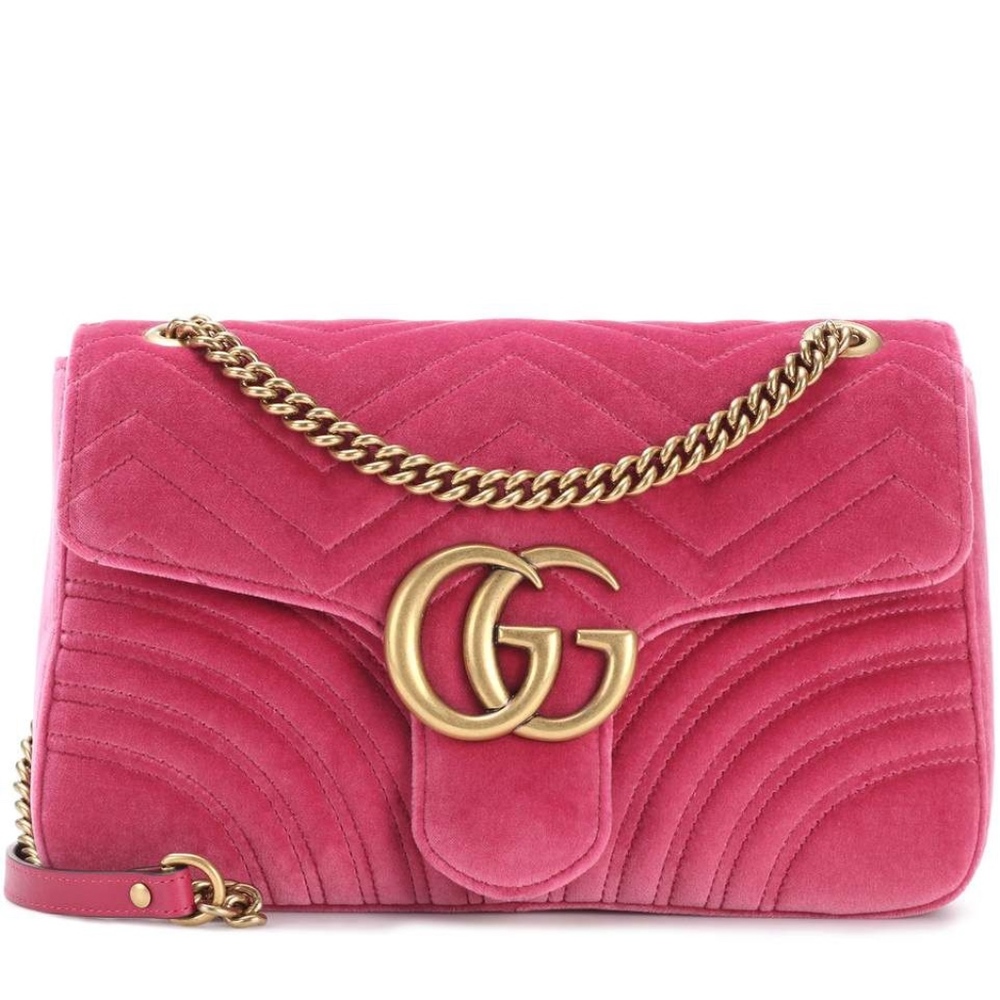 Gucci Marmont Med Velvet Raspberry Crossbody Bag